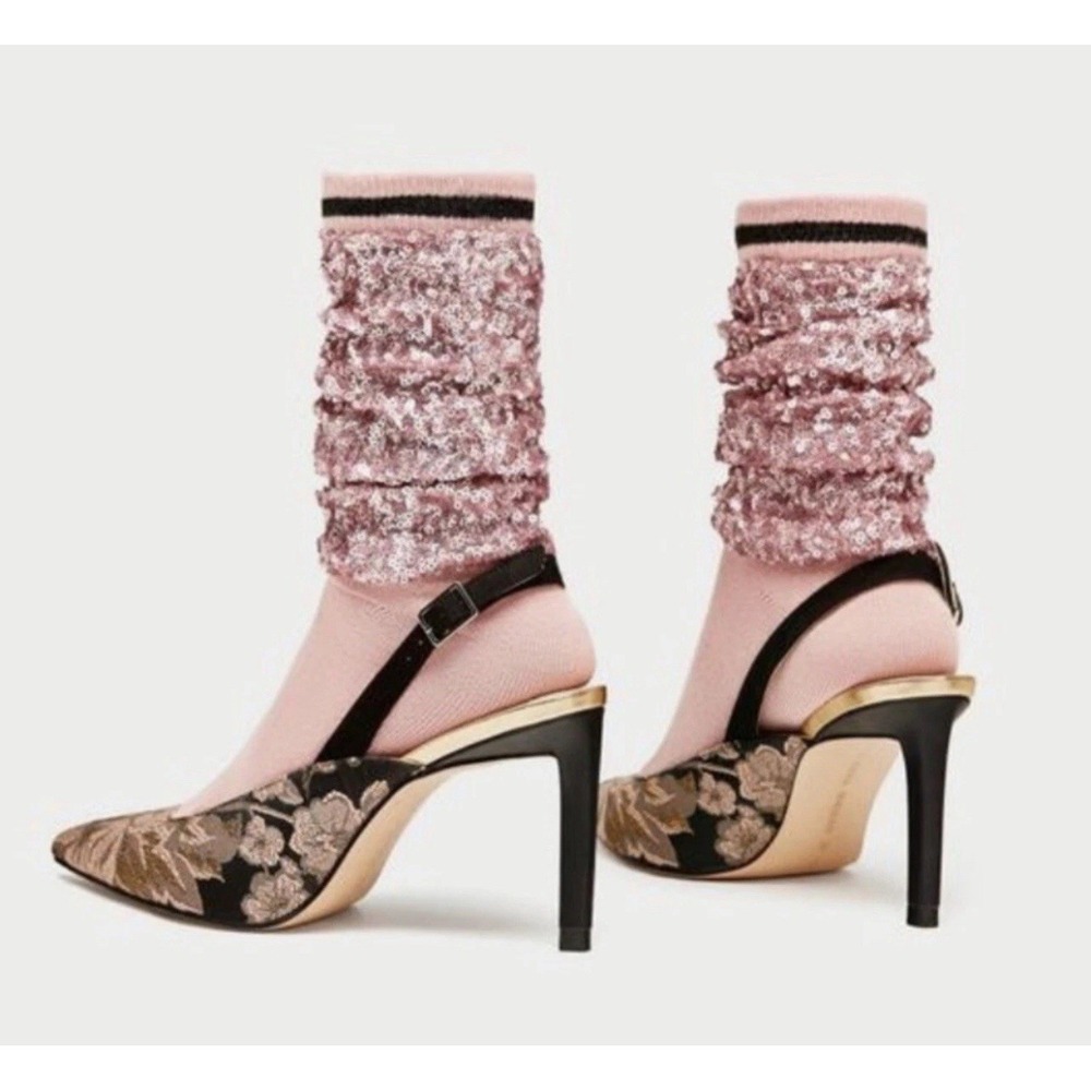 ZARA WOMEN'S PINK SEQUINS SOCK SLINGBACKS EUR 38 US 7.5 NEW (other) - Picture 2 of 12